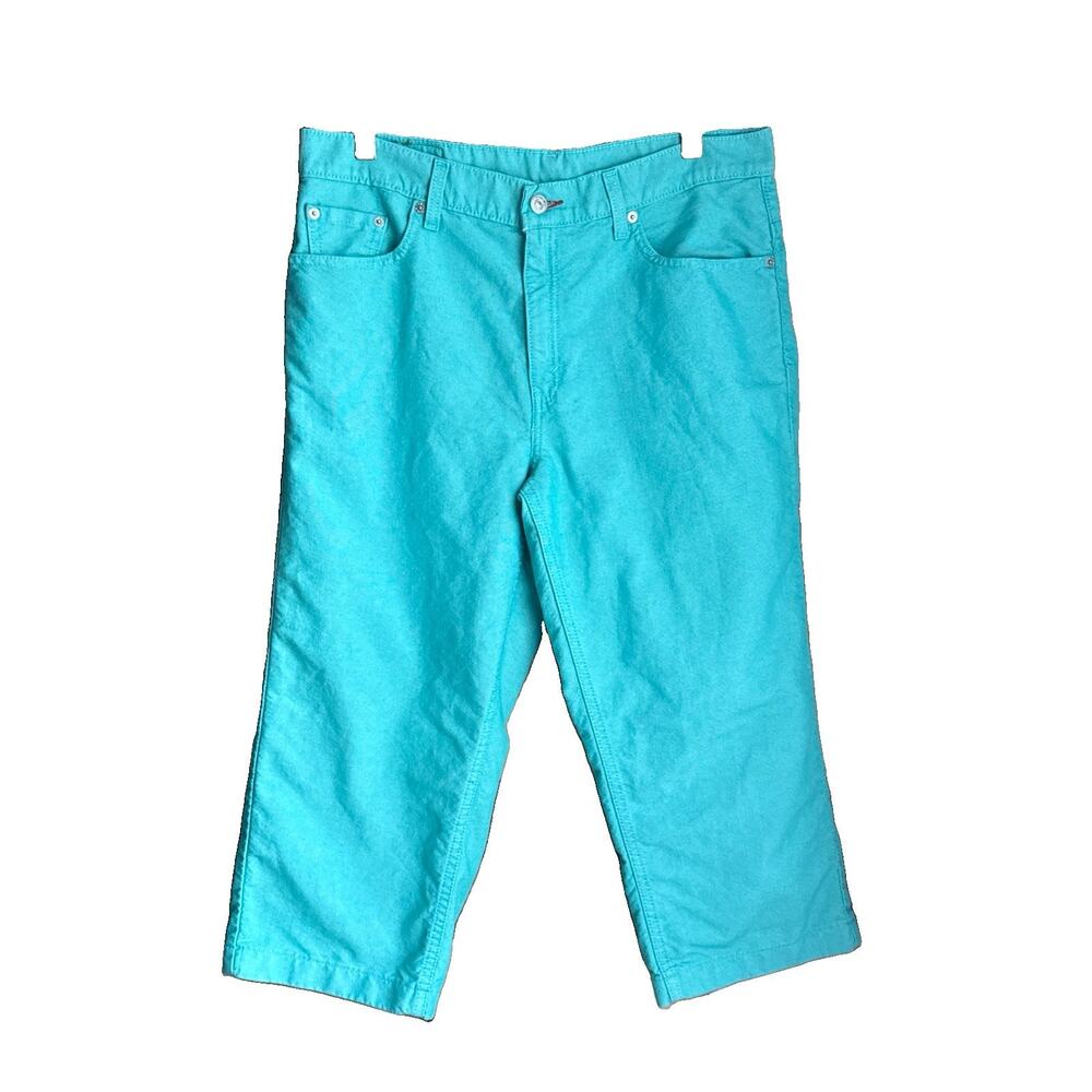 Vintage Levi's 577 Turquoise Green Crop Capri Jeans 21” High Waisted Misses 12
